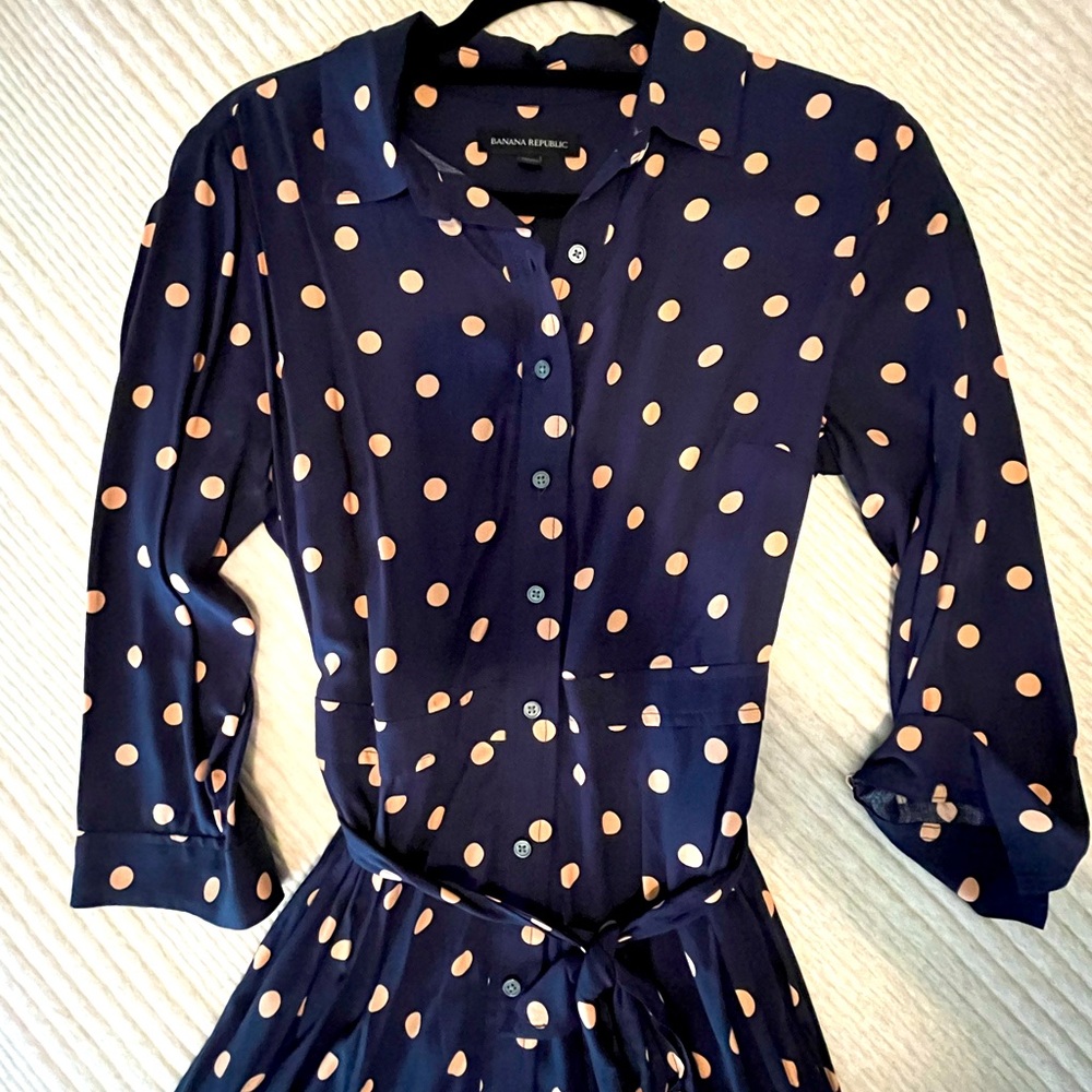Banana Republic Navy Long Shirt Dress with Collar - Size 4